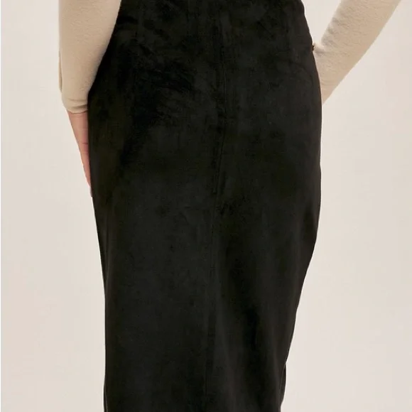 Elegant Black faux wrap Women's Skirt in faux suede - Picture 4 of 4